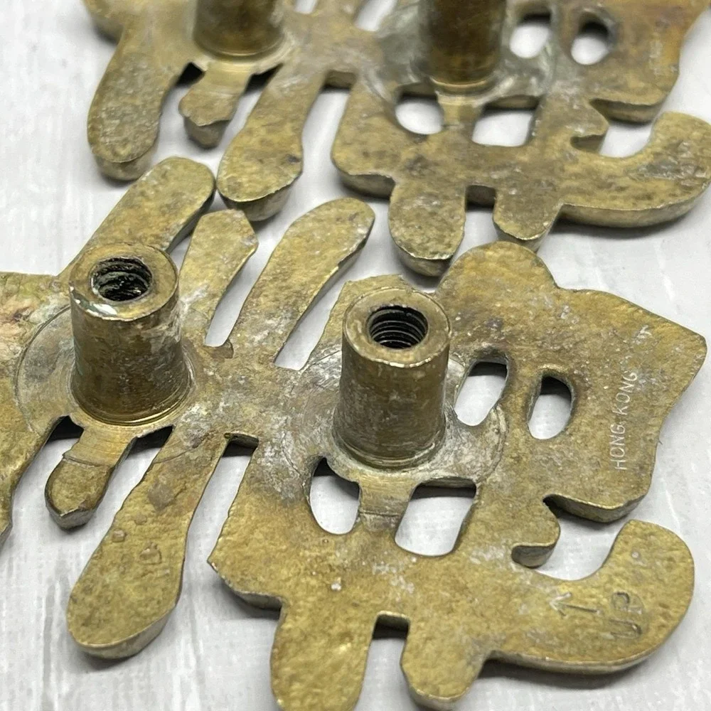 Vintage Solid Brass Chinese Character Drawer Cabinet Pulls knobs Handle Set Of 3
